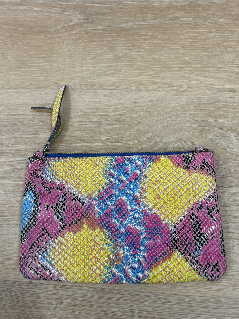 Anthropologie Snake-Print Wristlet in Yellow, Pink & Blue